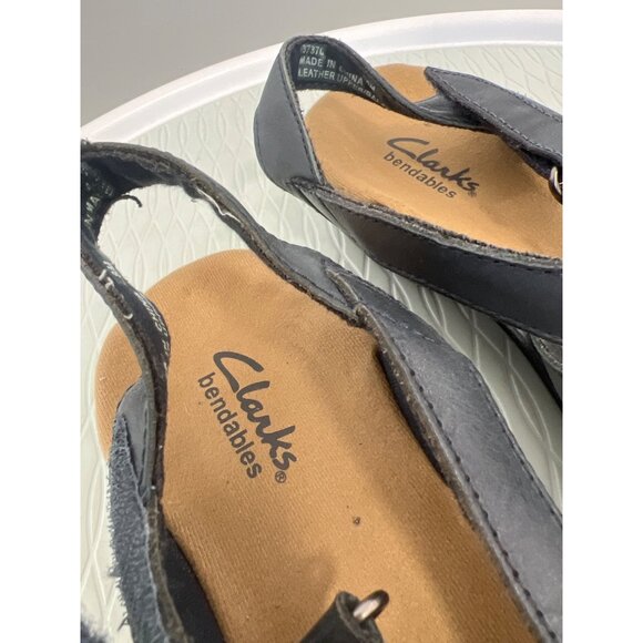 Clarks Bendables Ina Slingback Sandals Womens 8 Round Toe Black Leather Preppy - Picture 5 of 9